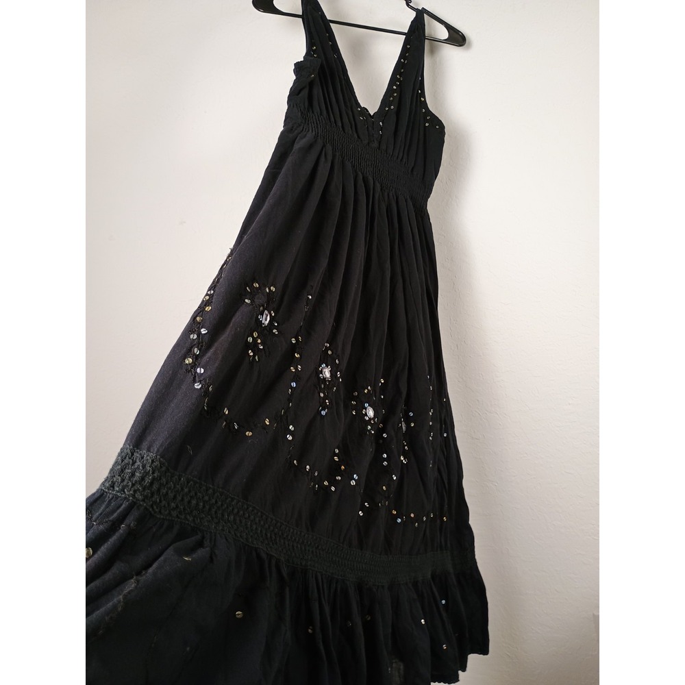 Double Decker Women's‎ Black Sequin Maxi Dress Size L 100% Cotton Lined